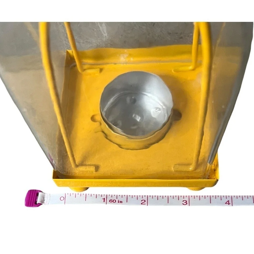Yellow Metal and Glass Lantern Tea Light Candle Holder Farmhouse Decor